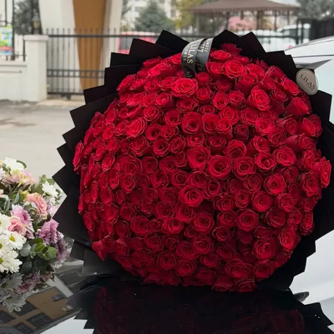 Aynı buketin araç kaputu üzerinde yakın çekimi